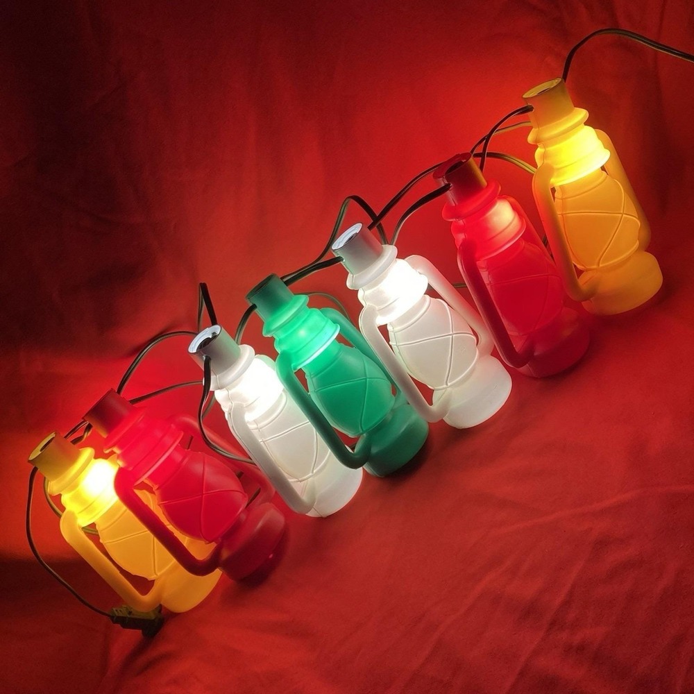 1 - Vintage Blow Mold Lantern String 7 Light / Patio RV Camping / Mood / Retro